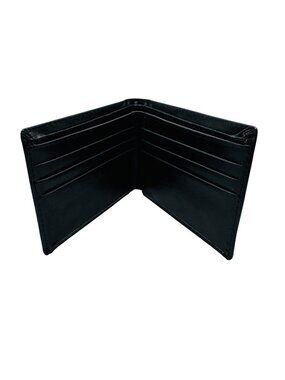 Black Leather Bi-Fold Wallet With Multiple Card Slots For Men